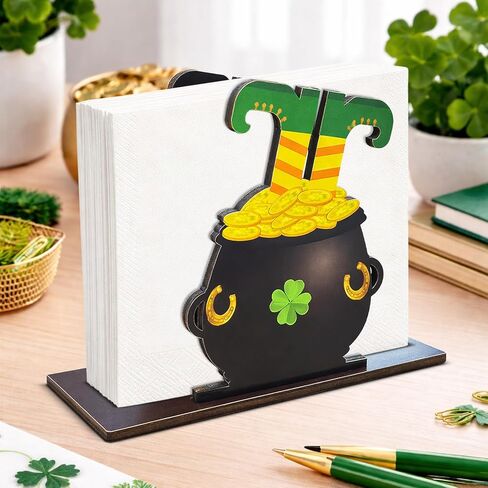 عيد القديس باتريك ديكورات المطبخ Leprechaun منديل حامل لجدول لطيف القديس باتريك يوم منديل حامل موزع الأنسجة الخشبية للمناديل الورقية عطلة حزب غرفة الطعام ديكور in Saudi Arabia