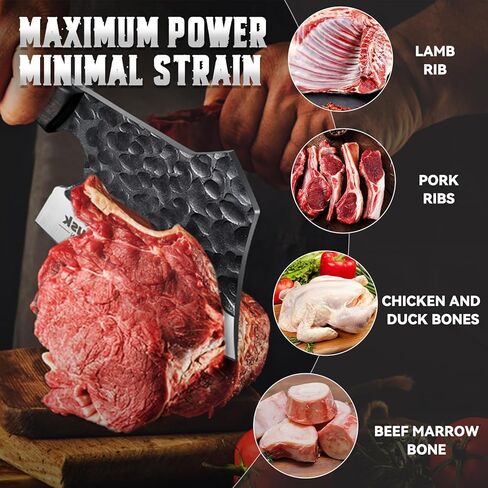 Huusk Meat Cleaver Knife Heavy Duty Bone Chopper, Hand Forged Kitchen Axe with Sheath, Full Tang Bone Chopping Knife, Japanese Butcher Knife for Meat Cutting, Kitchen Father Christmas Gift Idea Men in Saudi Arabia