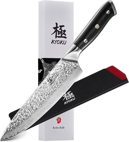 سكين الشيف KYOKU - 8 بوصات - سكين مطبخ بشفرة دمشقية من سلسلة Shogun على الطراز الياباني VG10 من الفولاذ المطروق - مع غمد وحقيبة in Kuwait