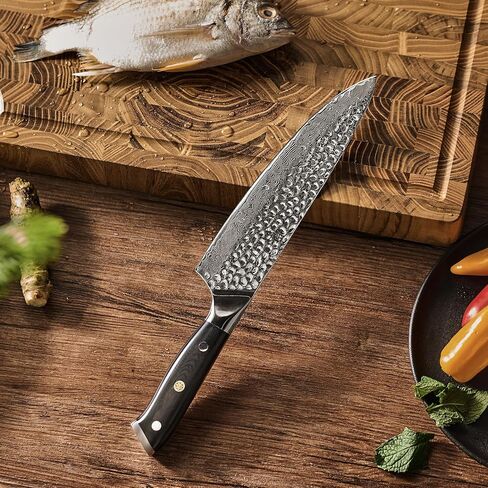 سكين الشيف KYOKU - 8 بوصات - سكين مطبخ بشفرة دمشقية من سلسلة Shogun على الطراز الياباني VG10 من الفولاذ المطروق - مع غمد وحقيبة in Kuwait