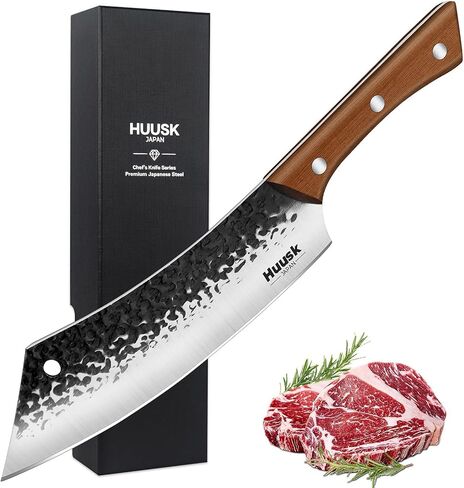 Huusk Meat Cleaver Knife Heavy Duty Bone Chopper, Hand Forged Kitchen Axe with Sheath, Full Tang Bone Chopping Knife, Japanese Butcher Knife for Meat Cutting, Kitchen Father Christmas Gift Idea Men in Saudi Arabia