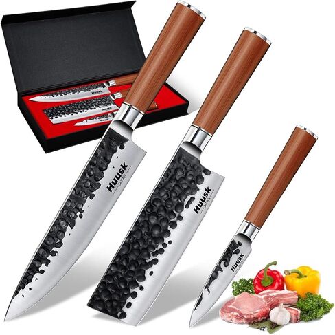 Huusk Meat Cleaver Knife Heavy Duty Bone Chopper, Hand Forged Kitchen Axe with Sheath, Full Tang Bone Chopping Knife, Japanese Butcher Knife for Meat Cutting, Kitchen Father Christmas Gift Idea Men in Saudi Arabia