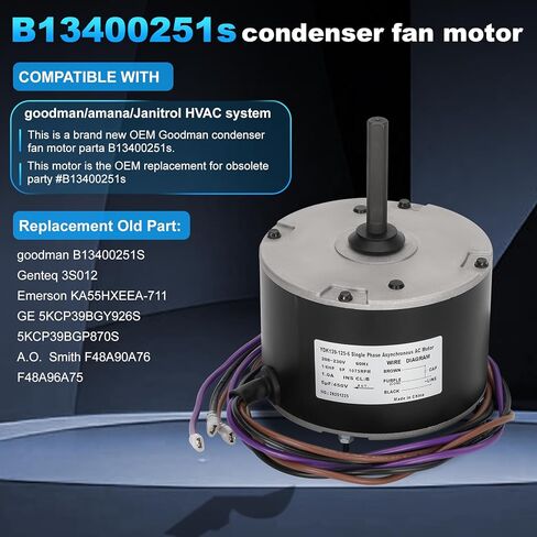B13400251,1/6 HP محرك مروحة المكثف يستبدل Goodman B13400251، ge 5KCP39BGY926S، genteq 3S012، 208-230 فولت، 1075 دورة في الدقيقة، مع مكثف in Kuwait