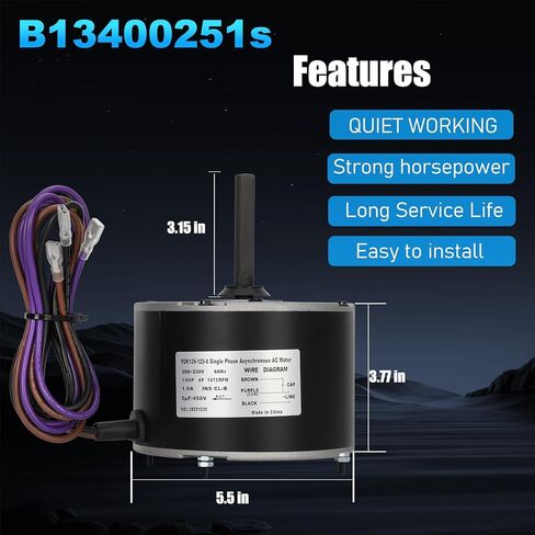 B13400251,1/6 HP محرك مروحة المكثف يستبدل Goodman B13400251، ge 5KCP39BGY926S، genteq 3S012، 208-230 فولت، 1075 دورة في الدقيقة، مع مكثف in Kuwait