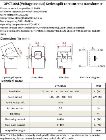 Frequency Split Core Current Transformer OPCT16ATL 5A 333mV 50A 200mV 120A 333mV 100A 1V Clamp on Current Transformer(120A - 0.33V) in Saudi Arabia