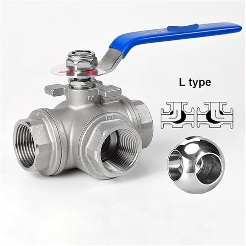 1PCS DN15 DN20 DN25 DN32 DN40 DN50 Stainless Steel Three-Way Ball Valve L-Type T-Type 304 Internal Thread Manual Valve(1/2",L Type) in Kuwait