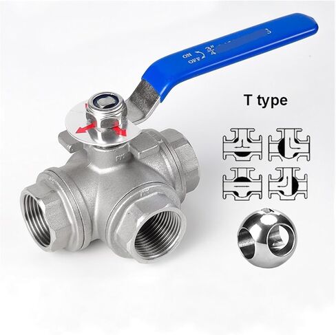 1PCS DN15 DN20 DN25 DN32 DN40 DN50 Stainless Steel Three-Way Ball Valve L-Type T-Type 304 Internal Thread Manual Valve(1/2",L Type) in Kuwait