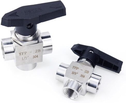 2Pcs Tee 3 Way Female Thread 304 Stainless Steel Adjustable Flow Control Shut Off Ball Valve Water(1/8") in Kuwait