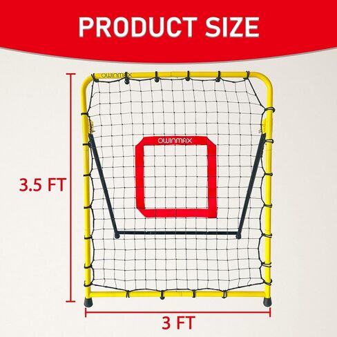 شبكة بيسبول مقاس 3 × 3.5 قدم، شبكة ارتداد، شبكة تدريب منفرد، مدرب إرجاع الرمي، أربع زوايا إرجاع سريعة التبديل، أصفر، رائعة للأطفال والشباب in Kuwait