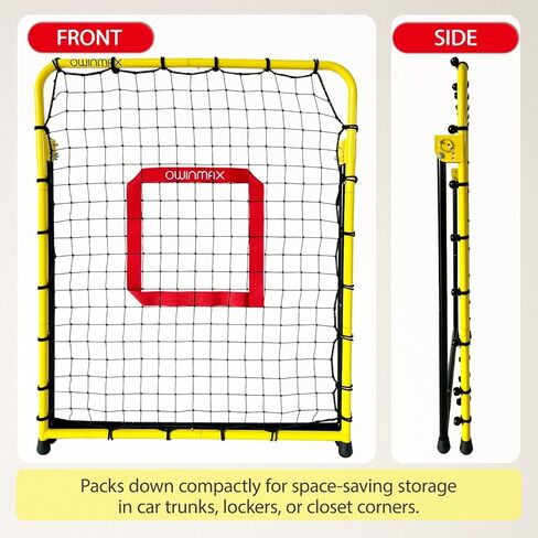شبكة بيسبول مقاس 3 × 3.5 قدم، شبكة ارتداد، شبكة تدريب منفرد، مدرب إرجاع الرمي، أربع زوايا إرجاع سريعة التبديل، أصفر، رائعة للأطفال والشباب in Kuwait