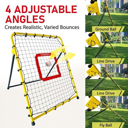 شبكة بيسبول مقاس 3 × 3.5 قدم، شبكة ارتداد، شبكة تدريب منفرد، مدرب إرجاع الرمي، أربع زوايا إرجاع سريعة التبديل، أصفر، رائعة للأطفال والشباب in Kuwait