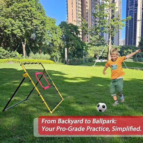 شبكة بيسبول مقاس 3 × 3.5 قدم، شبكة ارتداد، شبكة تدريب منفرد، مدرب إرجاع الرمي، أربع زوايا إرجاع سريعة التبديل، أصفر، رائعة للأطفال والشباب in Kuwait
