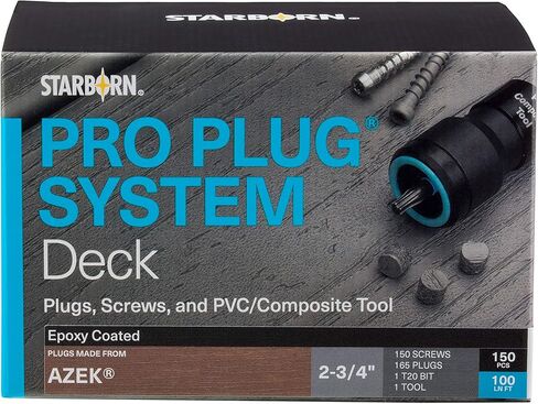 سدادات نظام توصيل Starborn Industries Pro ومسامير إيبوكسي للجوز الإنجليزي Azek، 165 سدادة لـ 100 قدم لين (تغطي 40 قدمًا مربعة)، 150 براغي إيبوكسي وأداة Pro Plug PVC in Saudi Arabia