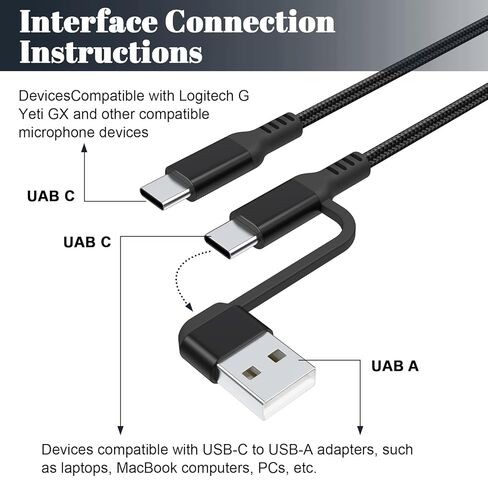كابل ميكروفون Saipomor بطول 10 أقدام USB-C إلى USB-A وUSB-C 2 في 1 - متوافق مع Logitech G Yeti GX، Fifine AmpliGame A6، HyperX QuadCast S، SoloCast، TONOR TC30 - سلك ميكروفون أسود in Saudi Arabia
