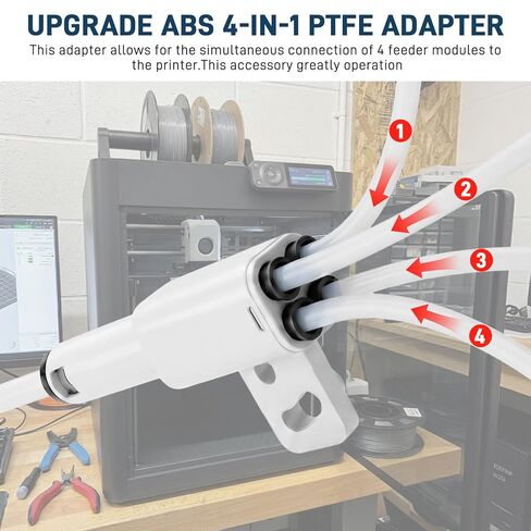 Upgrade ABS 4-in-1 PTFE Adapter Replacement for Bambu lab X1C/X1/X1E/P1P/P1S/ 3D Printer,Filament Bowden Tube Expansion Port, AMS Connect 4 Feeding Modules for Bambu lab X1/P1 Series in Saudi Arabia