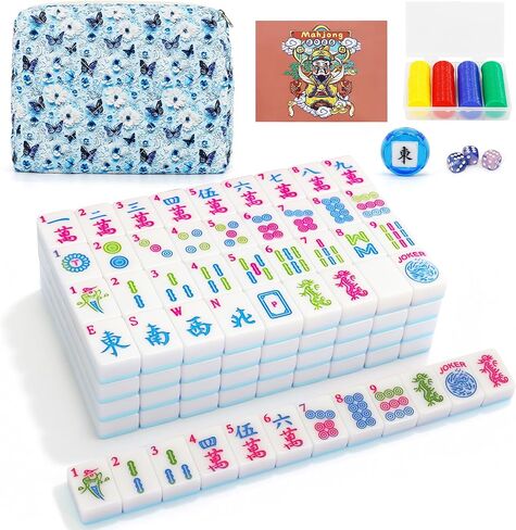 Jolitac American Mahjong Game Set, 166 Premium Tiles, 1.2-inch Mahjong Tile Set with Sturdy Carrying Bag, Thickened Mah-Jongg Tiles Bag Portable Travel Complete Mahjong Set in Kuwait