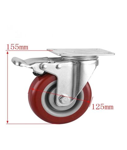 1 Pack of 5-inch Universal Wheels with Brakes in Maroon Double Bearings PVC Flat Bottom Movable Roller Storage cage in Saudi Arabia