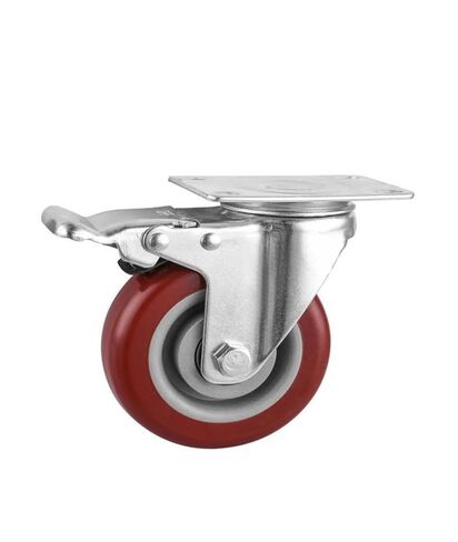 1 Pack of 5-inch Universal Wheels with Brakes in Maroon Double Bearings PVC Flat Bottom Movable Roller Storage cage in Saudi Arabia
