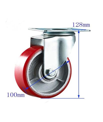 1 Pack of 4-inch Medium-Sized Flat Iron core PU Universal Wheels with a Diameter of 100mm, red Silent Polyurethane casters in Saudi Arabia