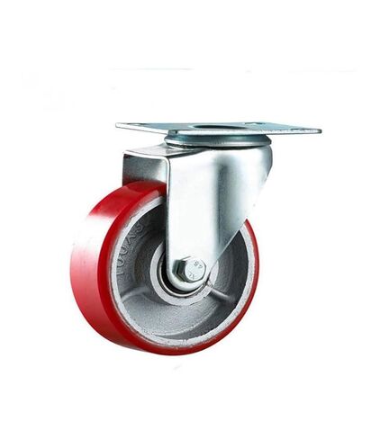 1 Pack of 4-inch Medium-Sized Flat Iron core PU Universal Wheels with a Diameter of 100mm, red Silent Polyurethane casters in Saudi Arabia