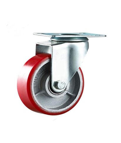 1 Pack of 4-inch Medium-Sized Flat Iron core PU Universal Wheels with a Diameter of 100mm, red Silent Polyurethane casters in Saudi Arabia