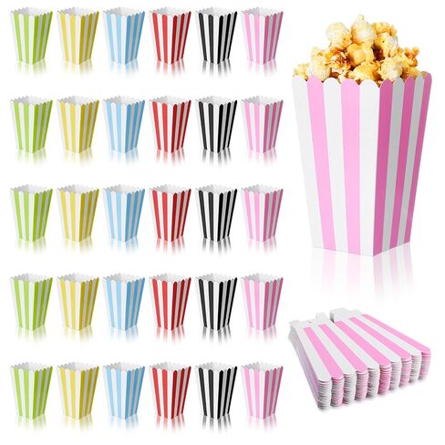 Mabor 30Pcs Colored Popcorn Boxes, Mini Paper Popcorn Bags for Party, Small Puffed Rice Buckets, Striped Puff Rice Bags Container Holder for Birthday Party Favor Movie Night Supplies in Saudi Arabia