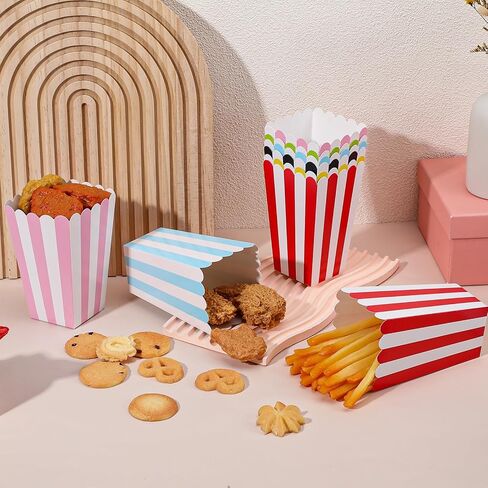 Mabor 30Pcs Colored Popcorn Boxes, Mini Paper Popcorn Bags for Party, Small Puffed Rice Buckets, Striped Puff Rice Bags Container Holder for Birthday Party Favor Movie Night Supplies in Saudi Arabia