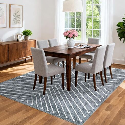 Bedroom Area Rug 5x7 Geometric Rug Machine Washable Living Room Area Rug Non Slip Stain Resistant Large Dining Room Throw Rug Ultra Soft Contemporary Carpet for Home Decor Office, Navy in Kuwait