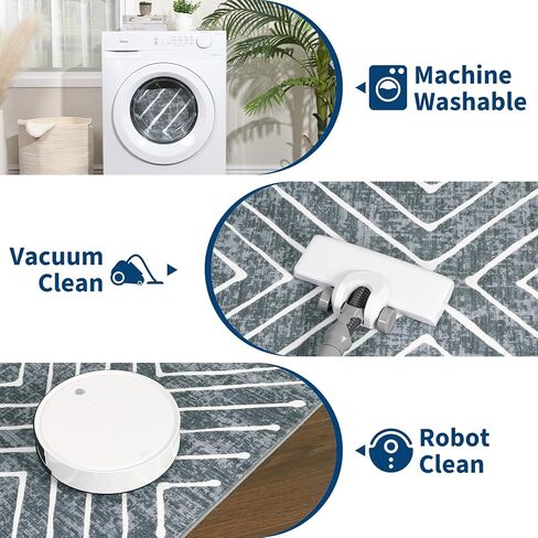 Bedroom Area Rug 5x7 Geometric Rug Machine Washable Living Room Area Rug Non Slip Stain Resistant Large Dining Room Throw Rug Ultra Soft Contemporary Carpet for Home Decor Office, Navy in Kuwait