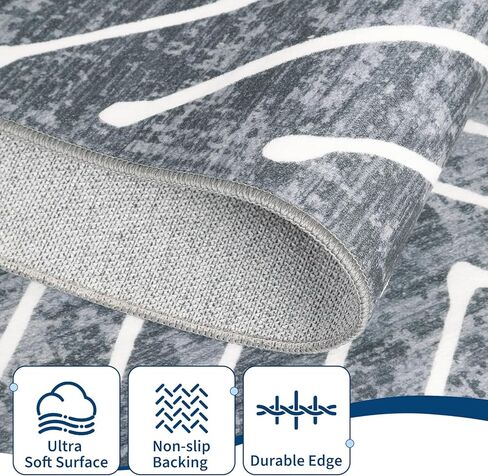 Bedroom Area Rug 5x7 Geometric Rug Machine Washable Living Room Area Rug Non Slip Stain Resistant Large Dining Room Throw Rug Ultra Soft Contemporary Carpet for Home Decor Office, Navy in Kuwait