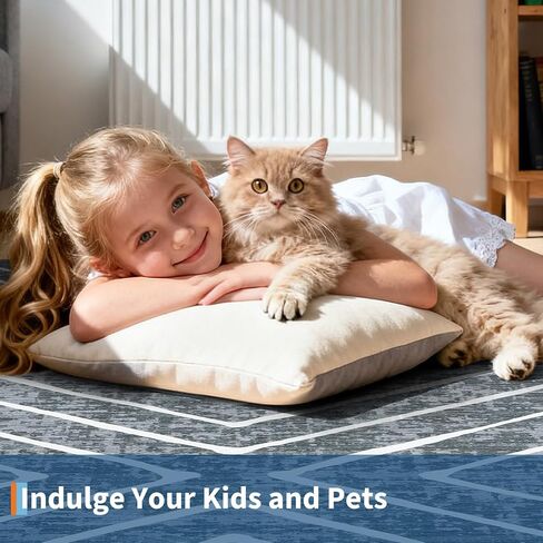 Bedroom Area Rug 5x7 Geometric Rug Machine Washable Living Room Area Rug Non Slip Stain Resistant Large Dining Room Throw Rug Ultra Soft Contemporary Carpet for Home Decor Office, Navy in Kuwait