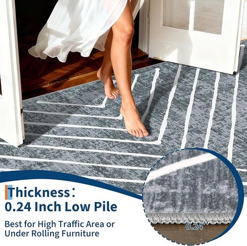 Bedroom Area Rug 5x7 Geometric Rug Machine Washable Living Room Area Rug Non Slip Stain Resistant Large Dining Room Throw Rug Ultra Soft Contemporary Carpet for Home Decor Office, Navy in Kuwait