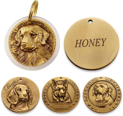 Golden Retriever Dog Tags Personalized Crafted Solid Brass,Choose from 60 Dog Breeds and 85 Exquisite. This Custom Dog tag is Sturdy.Customizable Four-line Information in Saudi Arabia