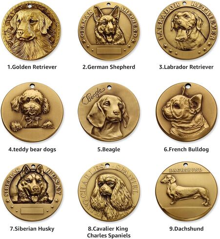 Golden Retriever Dog Tags Personalized Crafted Solid Brass,Choose from 60 Dog Breeds and 85 Exquisite. This Custom Dog tag is Sturdy.Customizable Four-line Information in Saudi Arabia