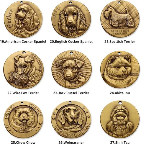 Golden Retriever Dog Tags Personalized Crafted Solid Brass,Choose from 60 Dog Breeds and 85 Exquisite. This Custom Dog tag is Sturdy.Customizable Four-line Information in Saudi Arabia