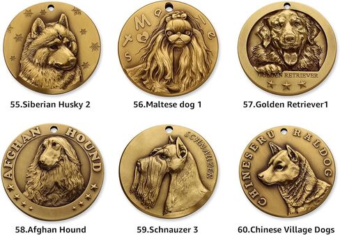 Golden Retriever Dog Tags Personalized Crafted Solid Brass,Choose from 60 Dog Breeds and 85 Exquisite. This Custom Dog tag is Sturdy.Customizable Four-line Information in Saudi Arabia