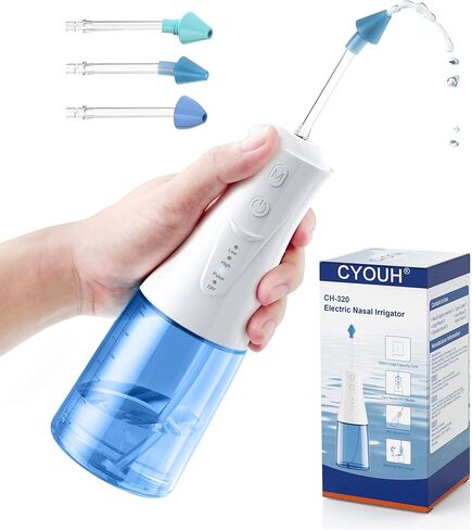 Electric Neti Pot Nasal Irrigation System – 300ml Cordless Sinus Rinse Machine for Adults & Kids, Nose Wash Bottle with 3 Tips for Nasal Care(Royal Blue) in Kuwait