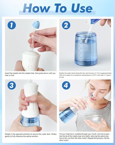 Electric Neti Pot Nasal Irrigation System – 300ml Cordless Sinus Rinse Machine for Adults & Kids, Nose Wash Bottle with 3 Tips for Nasal Care(Royal Blue) in Kuwait