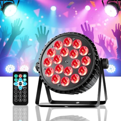 MINEJIE 18X18W DJ Light LED أضواء المسرح مع جهاز التحكم عن بعد، 12 لونًا يمكن إضاءة DMX512 صوت نشط، مادة الألومنيوم، تأثير ستروب وغسل لنادي حفلات الزفاف in Kuwait