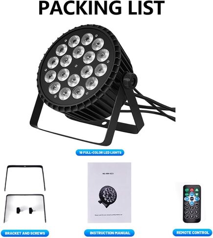 MINEJIE 18X18W DJ Light LED أضواء المسرح مع جهاز التحكم عن بعد، 12 لونًا يمكن إضاءة DMX512 صوت نشط، مادة الألومنيوم، تأثير ستروب وغسل لنادي حفلات الزفاف in Kuwait