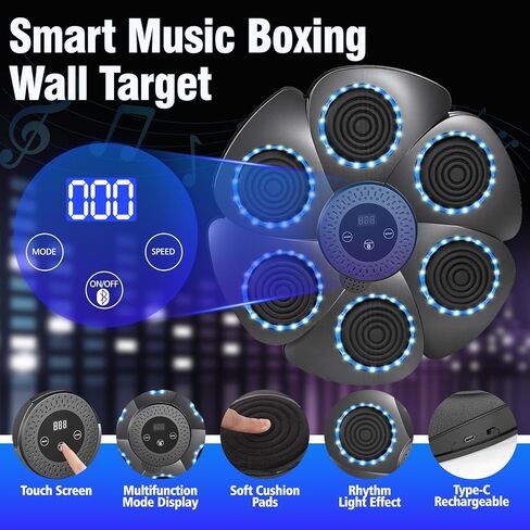 2026 Music Boxing Machine,Bluetooth Smart Traineing Machine with Boxing Gloves,Suitable for Adults and Kids Interactive Boxing Target Wall Mounted,Boxing Equipment for Homes, Offices, and Gyms in Saudi Arabia