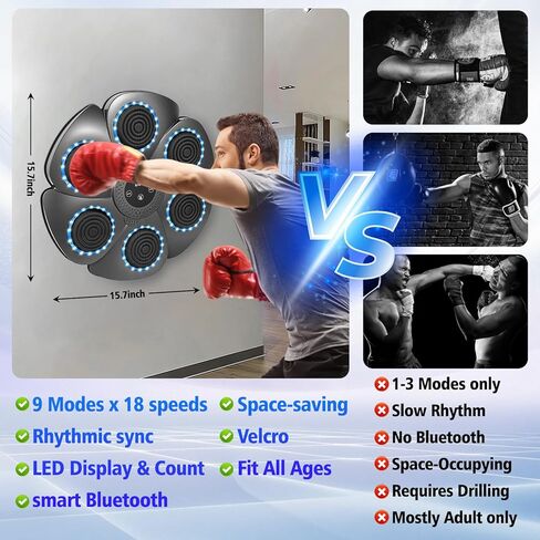 2026 Music Boxing Machine,Bluetooth Smart Traineing Machine with Boxing Gloves,Suitable for Adults and Kids Interactive Boxing Target Wall Mounted,Boxing Equipment for Homes, Offices, and Gyms in Saudi Arabia
