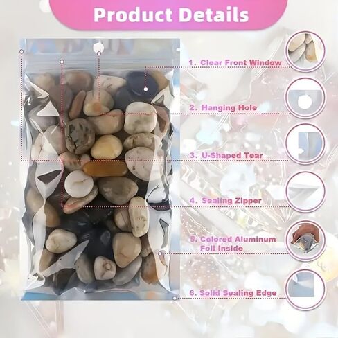 20PCS Holographic Foil Resealable Bags Smell Proof Flat Zip Lock Pouches for Candy, Jewelry, Food Storage, Screws, Laser in Saudi Arabia