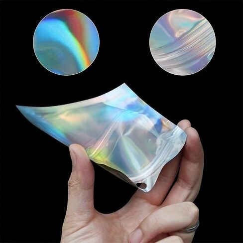 20PCS Holographic Foil Resealable Bags Smell Proof Flat Zip Lock Pouches for Candy, Jewelry, Food Storage, Screws, Laser in Saudi Arabia