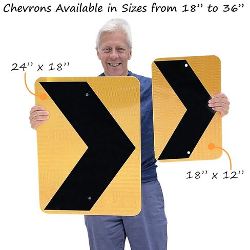 SmartSign 24 x 18 inch Chevron Right Arrow MUTCD-Compliant Metal Sign, 80 mil Aluminum, 3M Laminated High-Intensity Grade Reflective Material, Black and Yellow in Kuwait