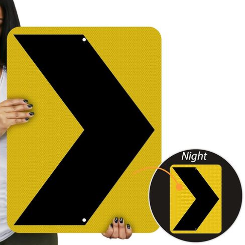 SmartSign 24 x 18 inch Chevron Right Arrow MUTCD-Compliant Metal Sign, 80 mil Aluminum, 3M Laminated High-Intensity Grade Reflective Material, Black and Yellow in Kuwait