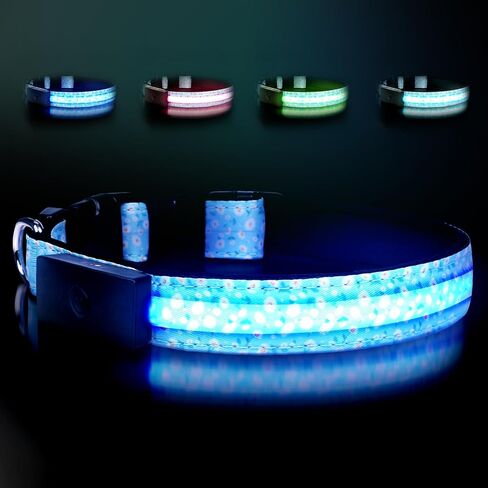 طوق LED للكلاب قابل لإعادة الشحن - أطواق مضيئة للكلاب - 1600 قدم من الرؤية العالية - شحن مغناطيسي - أضواء متوهجة في الظلام للكلاب للمشي ليلاً، أسود L in Kuwait