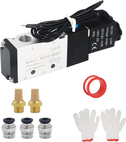 صمام الملف اللولبي 4V210-08 DC12V سلسلة ملف واحد يعمل بالكهرباء 5 طرق 2 موضع 1/4 بوصة NPT نوع التوصيل سلك مخرج in Kuwait