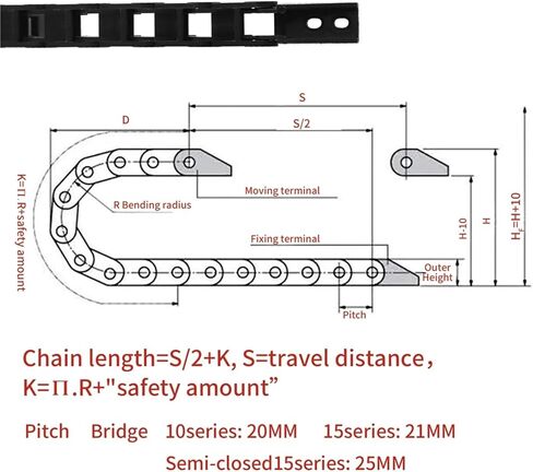سلسلة سحب الكابل 7*7 مللي متر L1000mm نصف القطر 15 مللي متر سلك الناقل 7*7 مع نهاية مناسبة لأداة آلة التوجيه باستخدام الحاسب الآلي جسر نوع البلاستيك حبل السحب in Kuwait