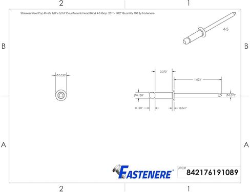 مسامير تثبيت Fastenere Pop - 1/8 بوصة × 5/16 بوصة (100 قطعة) شديدة التحمل، نهاية مفتوحة، من الفولاذ المقاوم للصدأ، مسامير برشام عمياء على شكل قبة، مقاومة للتآكل، قوة شد عالية وقص، 4-5 فجوة .251 بوصة - .312 بوصة in Saudi Arabia
